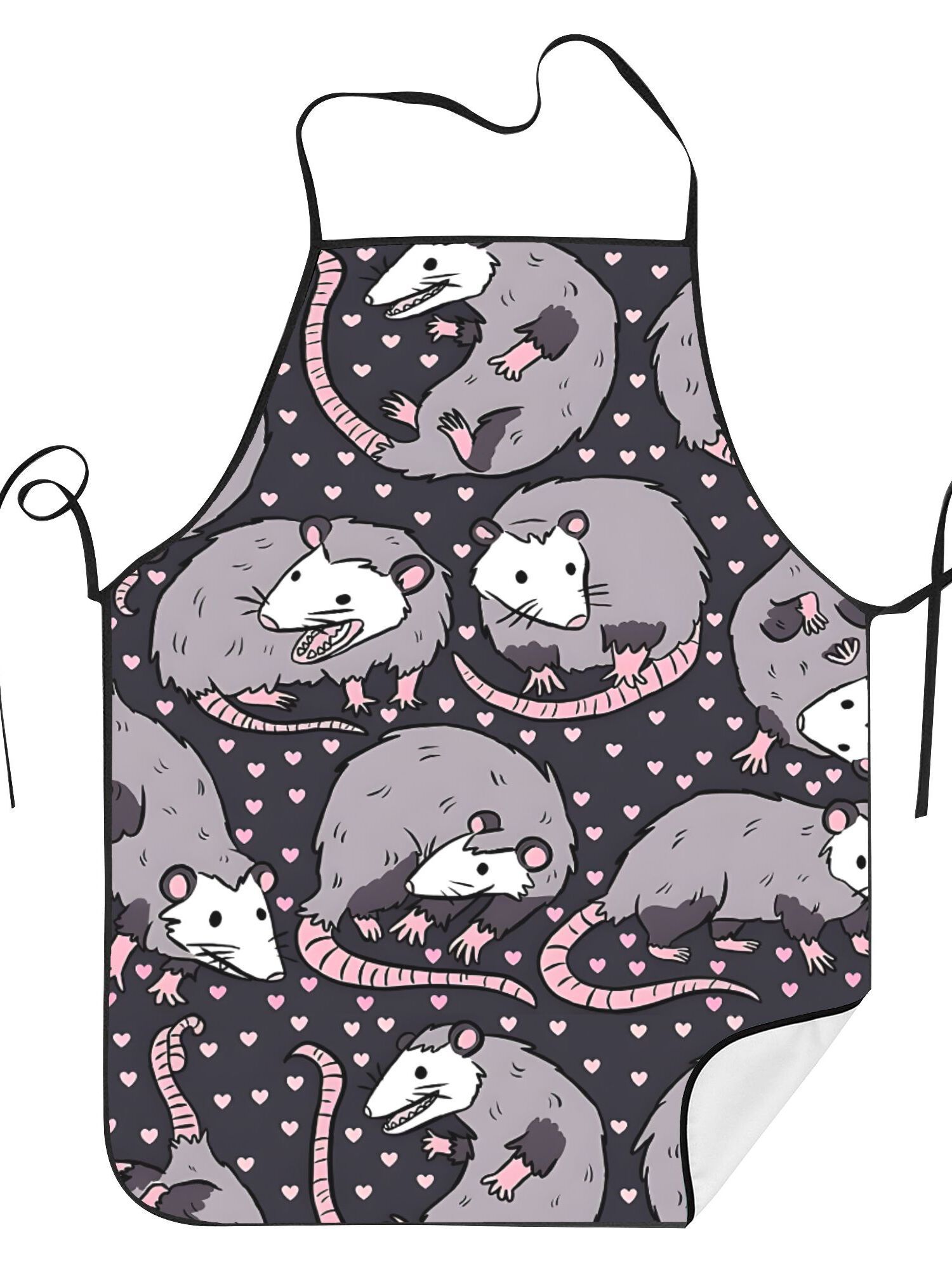 Kitchen Baking Background - Cute Opossum Pattern Apron Black Background