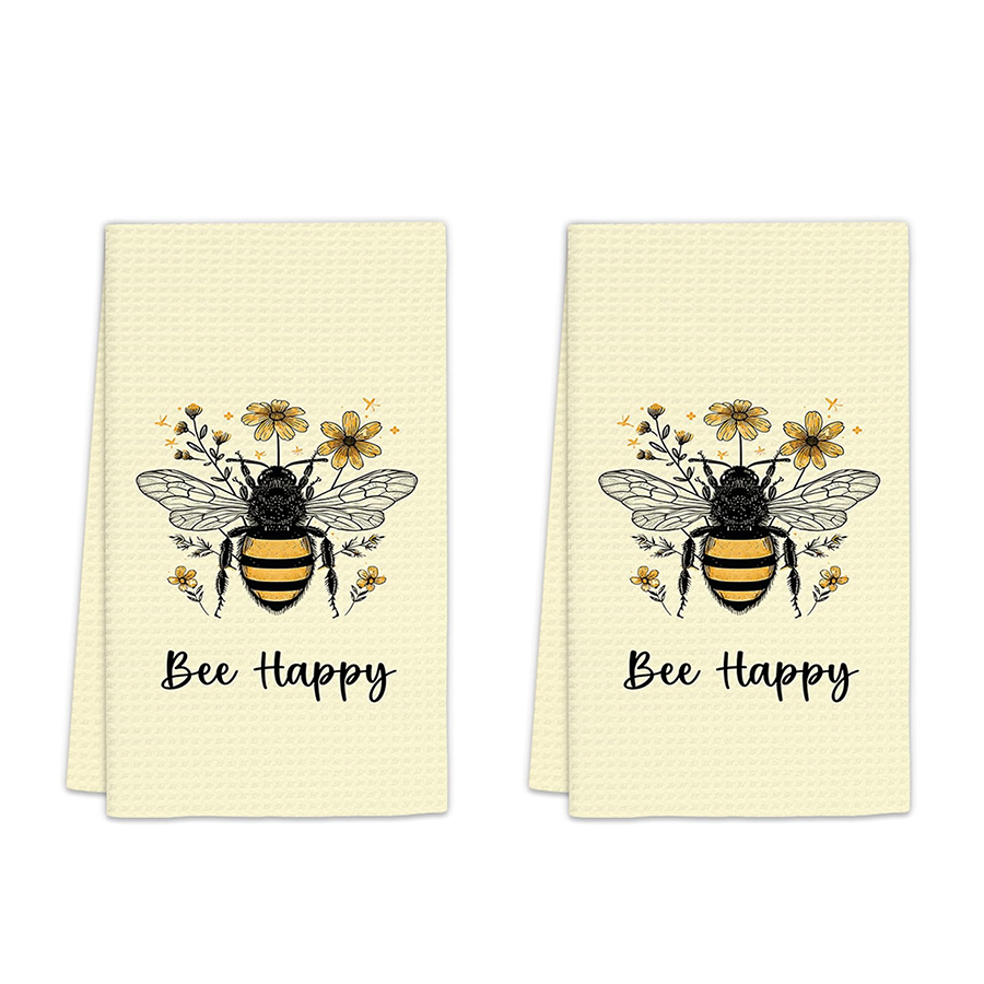 Kitchen Baking Necessities - 2Pcs, Summer Bee Happy Kitchen Towels,