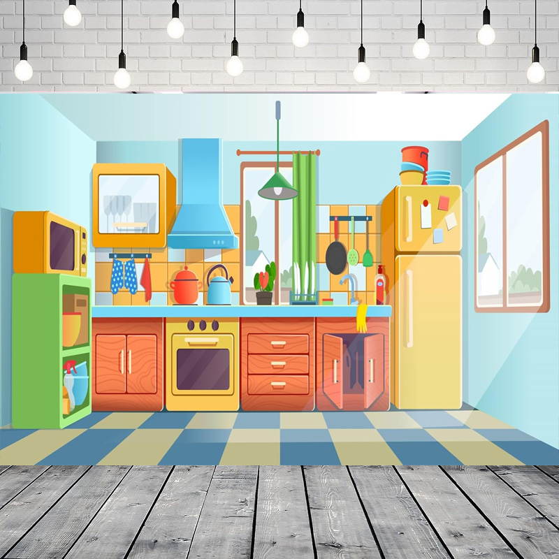 Kitchen Baking Background - Photography Backdrop For Kids Cartoon Kitchen