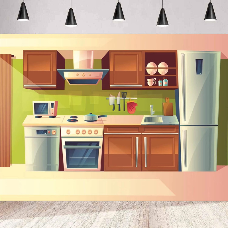 Kitchen Baking Background - Photography Backdrop Cartoon Kitchen Baby Kids