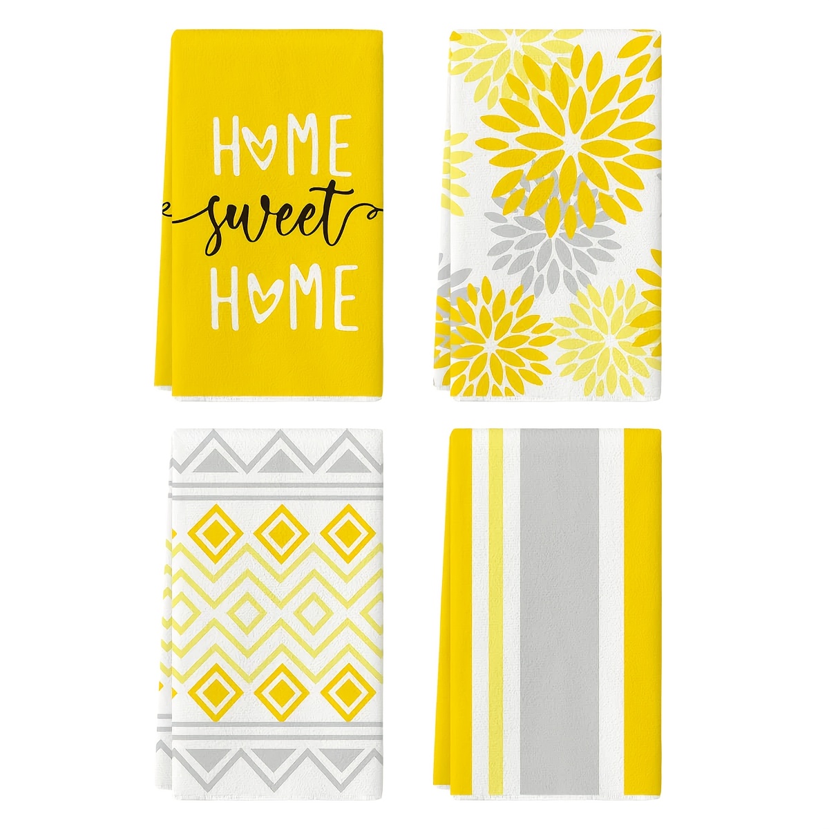 Kitchen Baking Necessities - 4Pcs, Yellow Striped Kitchen Towel Set,