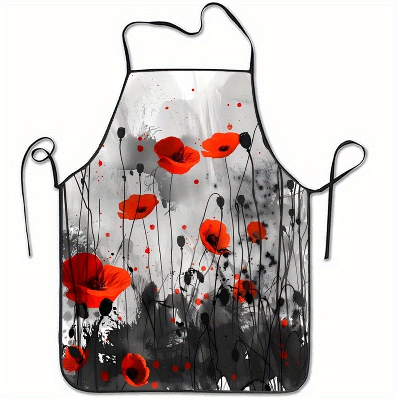 Kitchen Baking Background - 1pc Red Poppies Floral Print Sleeveless