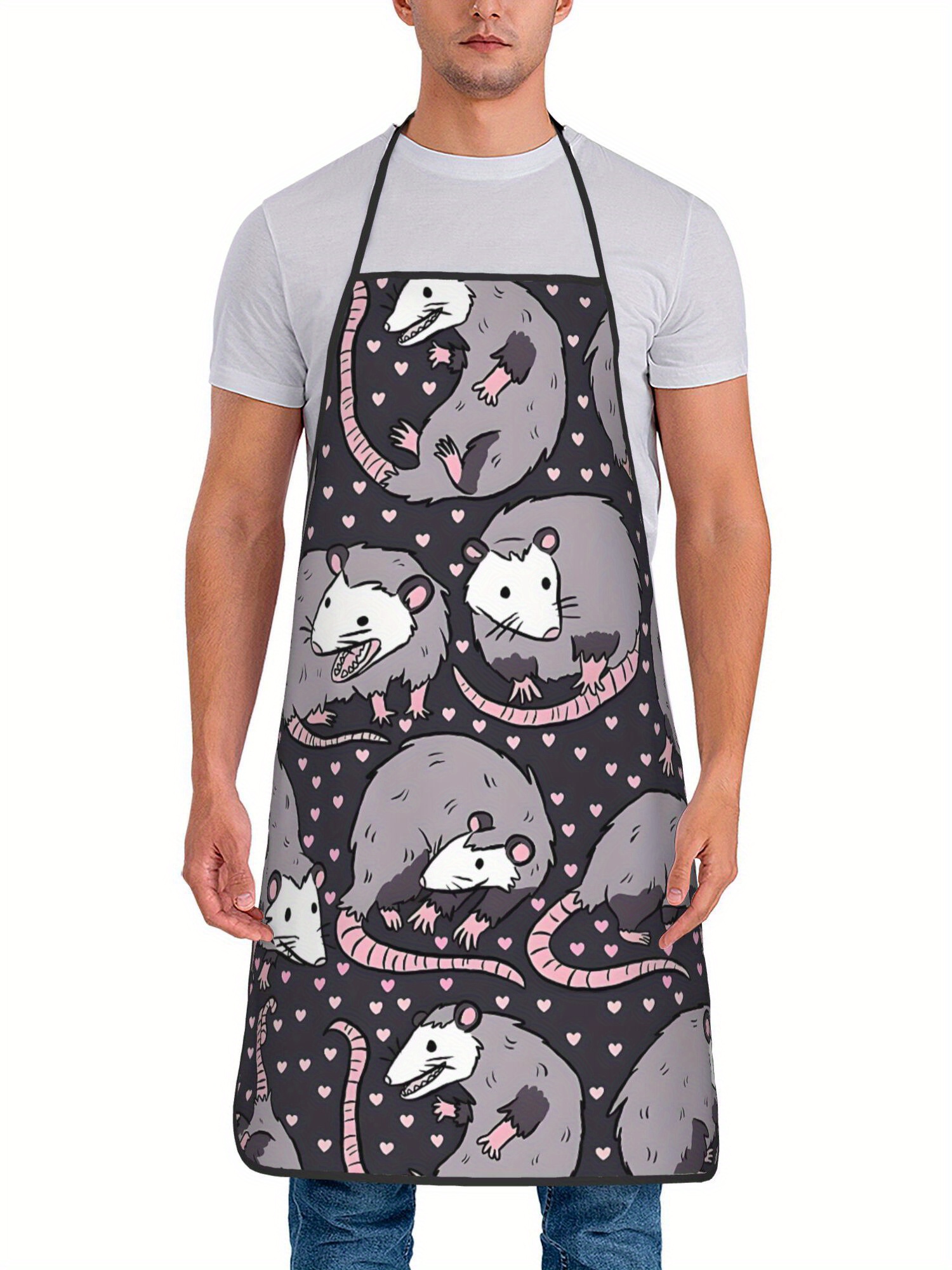 Cute Opossum Pattern Apron Bla - Kitchen Baking Background review and price