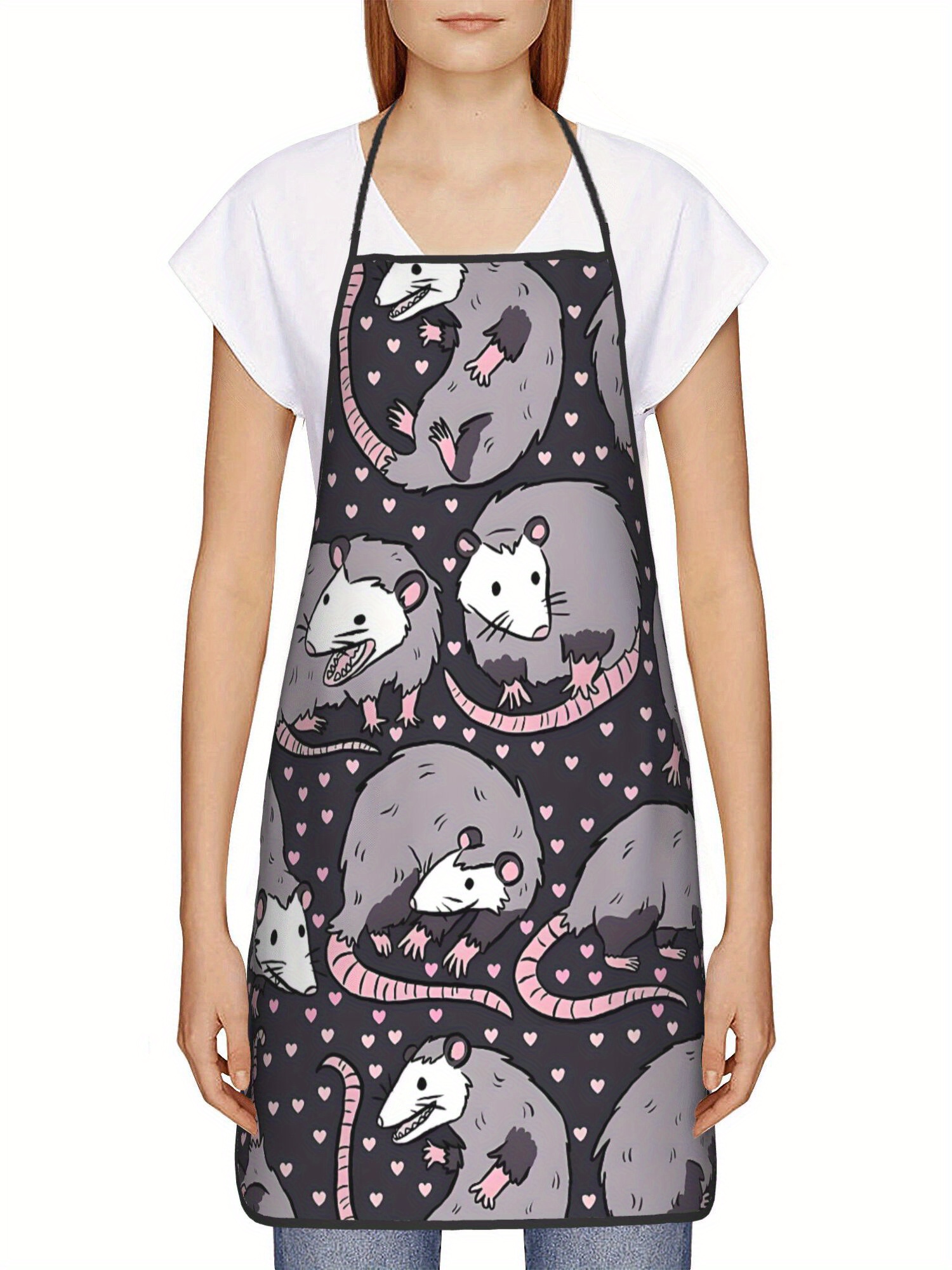 Cute Opossum Pattern Apron Bla - Kitchen Baking Background review and price