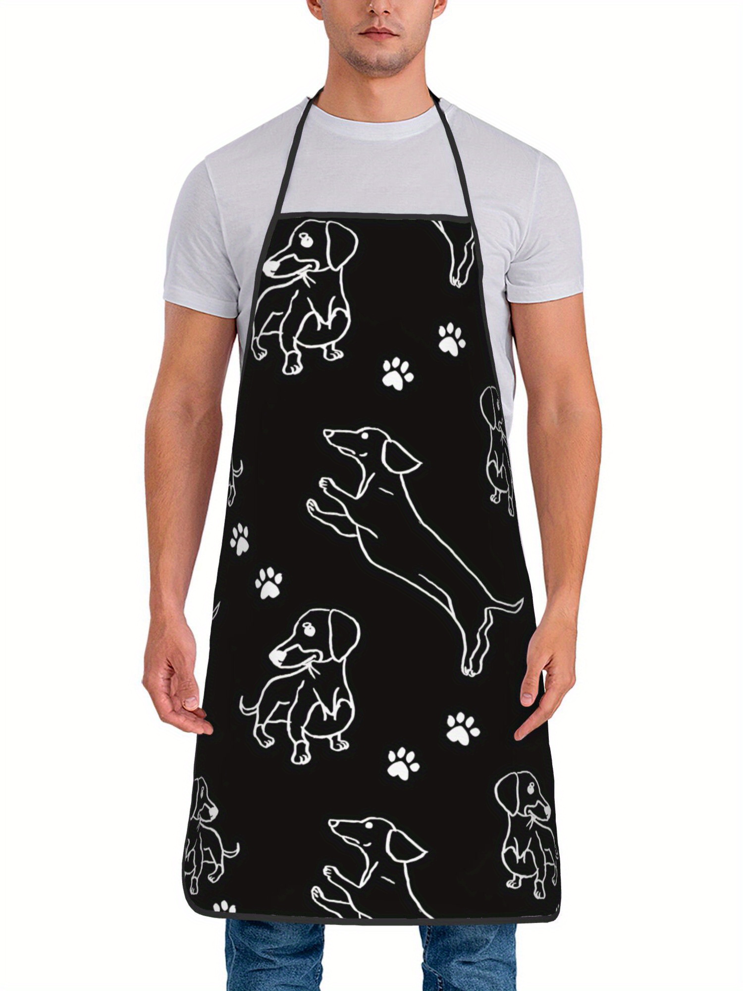 Dachshund Paw Print Apron Blac - Kitchen Baking Background review and price