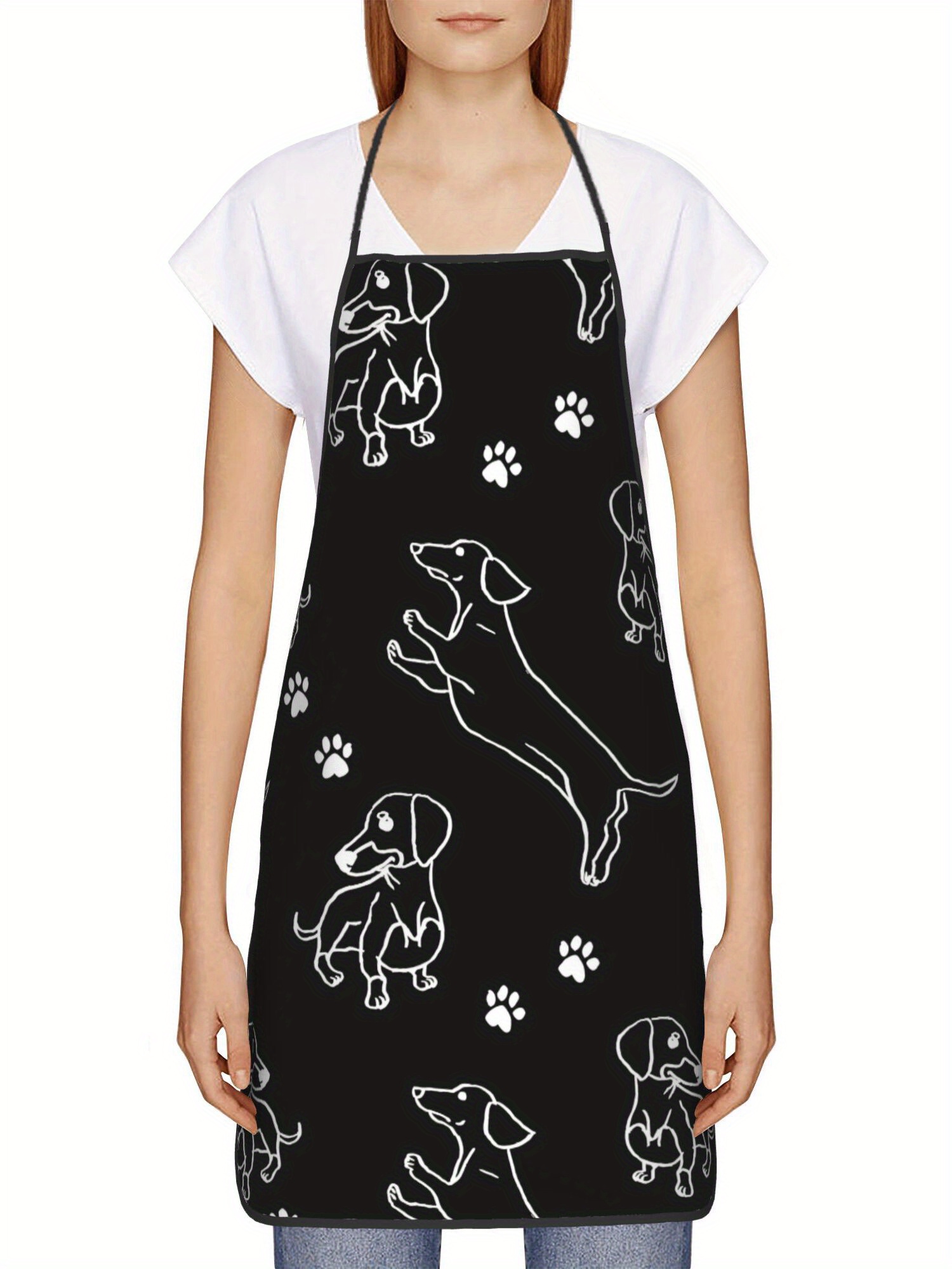 Dachshund Paw Print Apron Blac - Kitchen Baking Background review and price